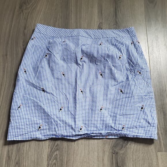 Talbots Gingham Mini Skirt 16P Toucan Embroidered Picnic Garden Party Summer - Picture 3 of 8